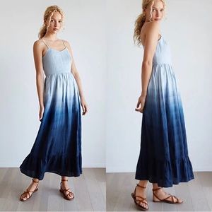 NWT Madewell Dip-Dye Cami Pintuck Ruffle Maxi Dress in Blue | Size 4